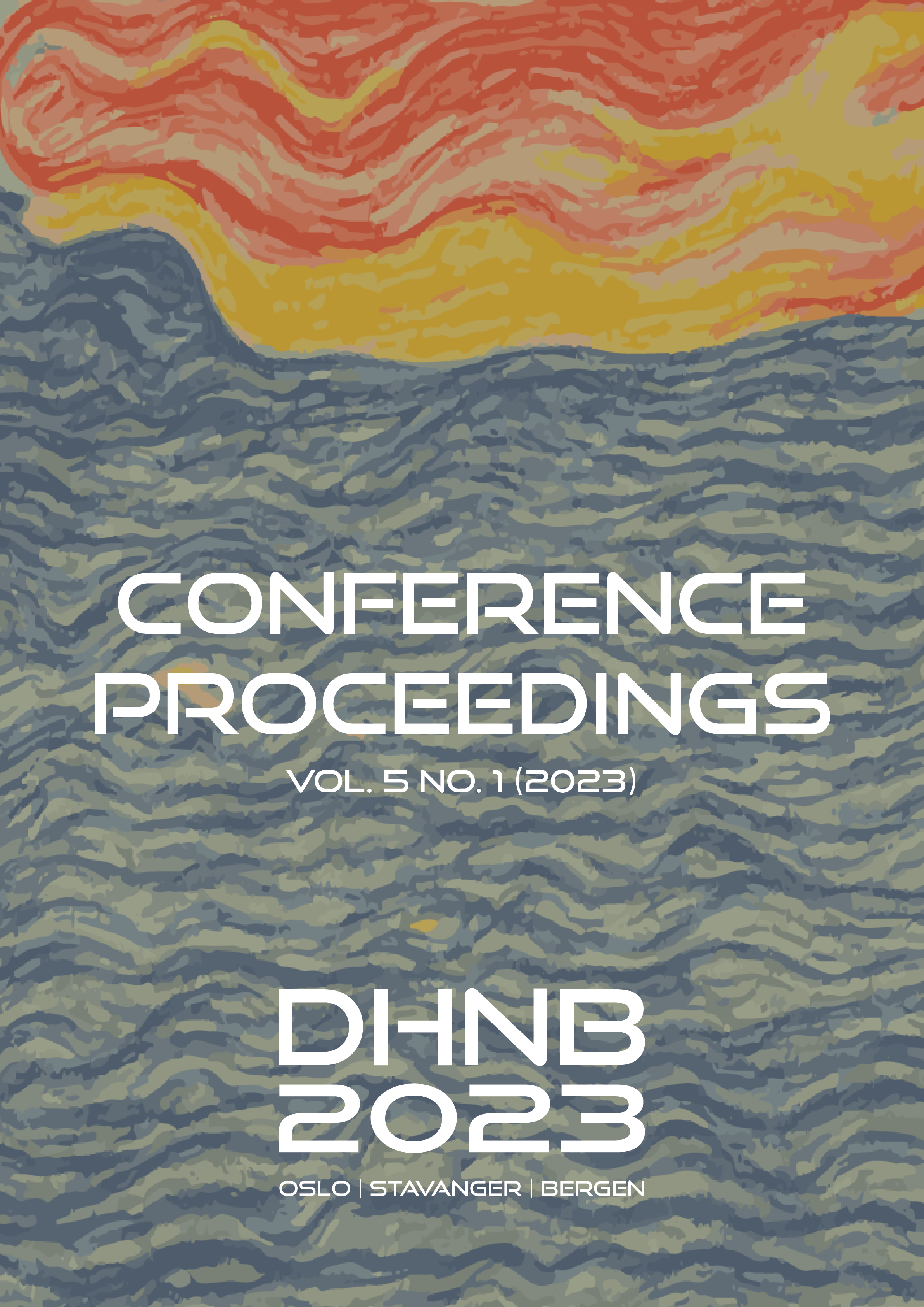 2023 Conference Proceedings cover image, including title of the conference and a background featuring a painting of the ocean and sky.